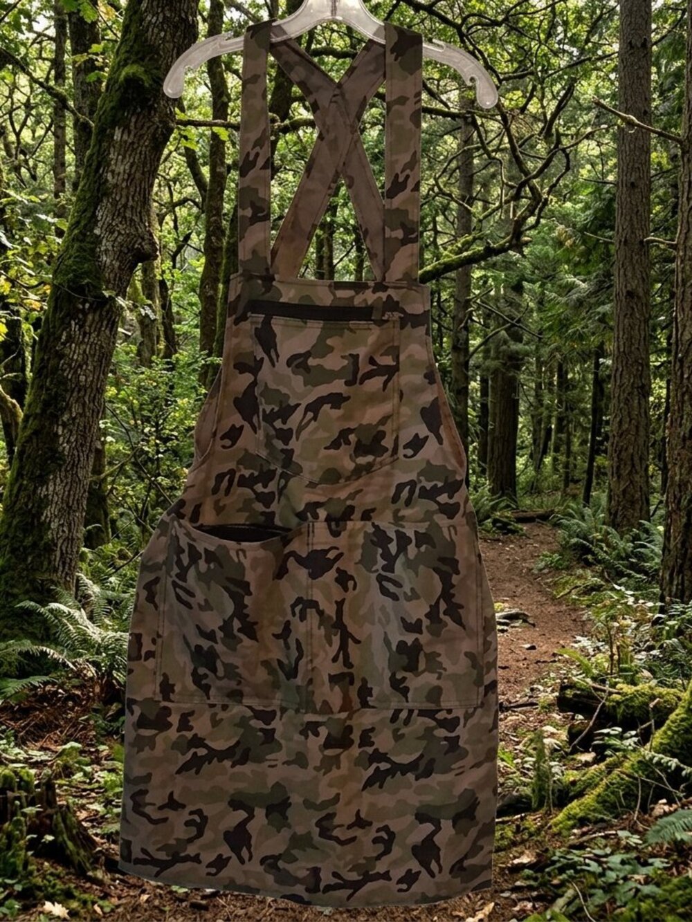 Handmade Camo Utility Apron Cross Back Straps Grill BBQ